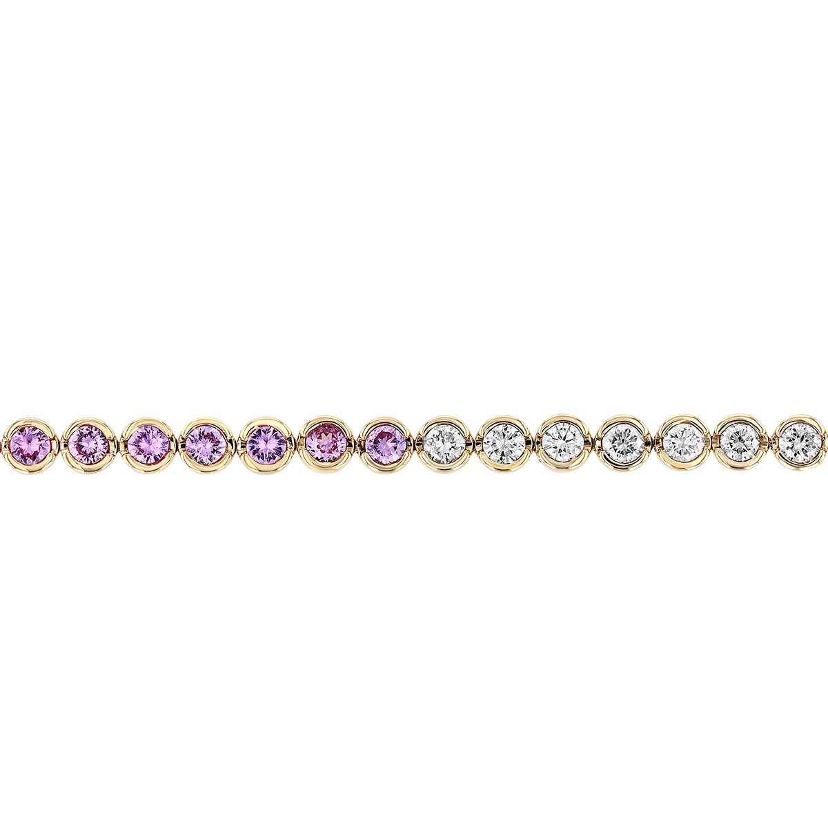 Pink Sapphire & Diamond Bezel Set Tennis Bracelet in Yellow Gold, 7