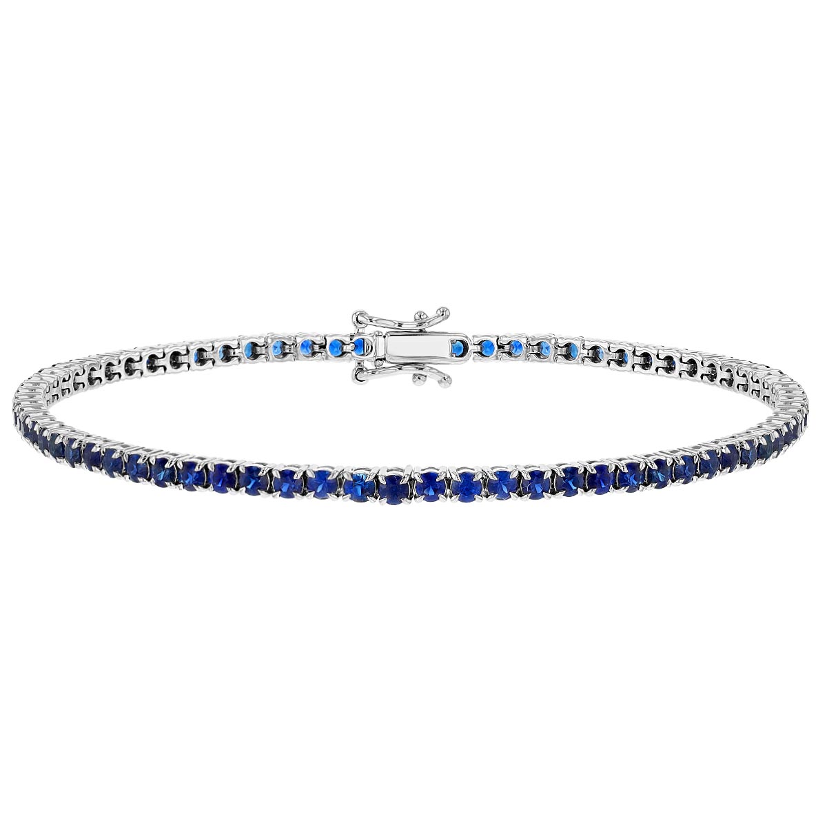 Blue Sapphire Prong Set Tennis Bracelet in White Gold, 7