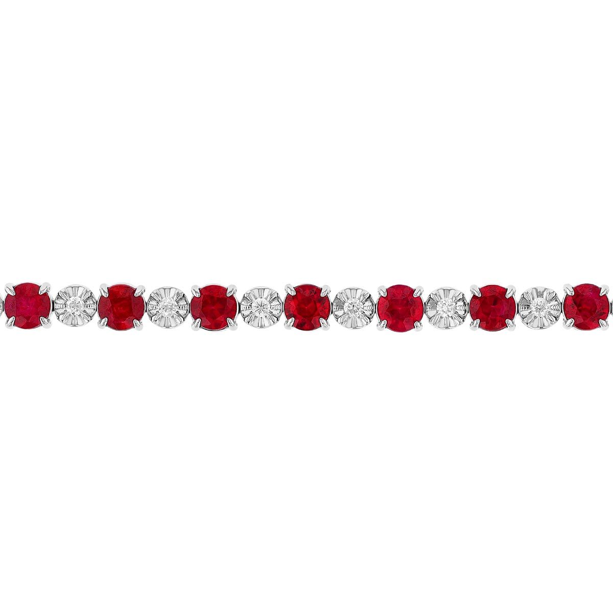 Ruby & Diamond Alternating Pattern Tennis Bracelet in White Gold, 7