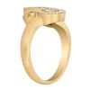 Pear Shaped Peridot Trio & Diamond Halo Ring in Yellow Gold
