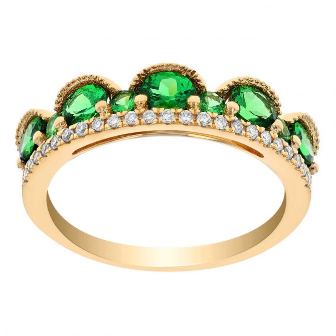 Oval Tsavorite Garnet & Diamond Crown Ring in Yellow Gold