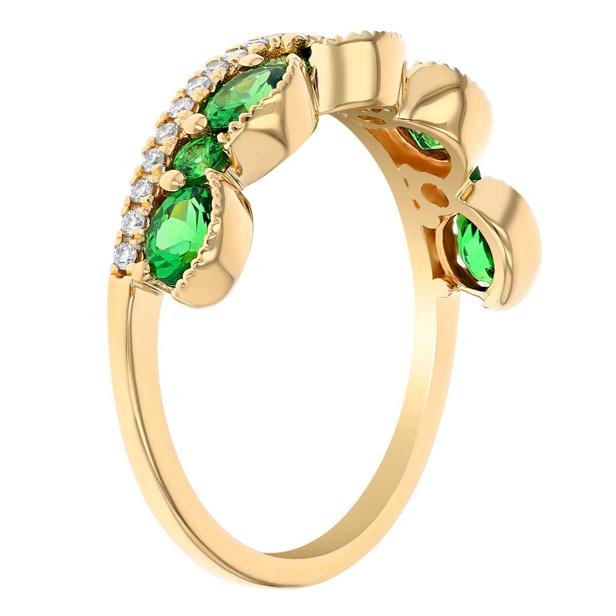 Oval Tsavorite Garnet & Diamond Crown Ring in Yellow Gold