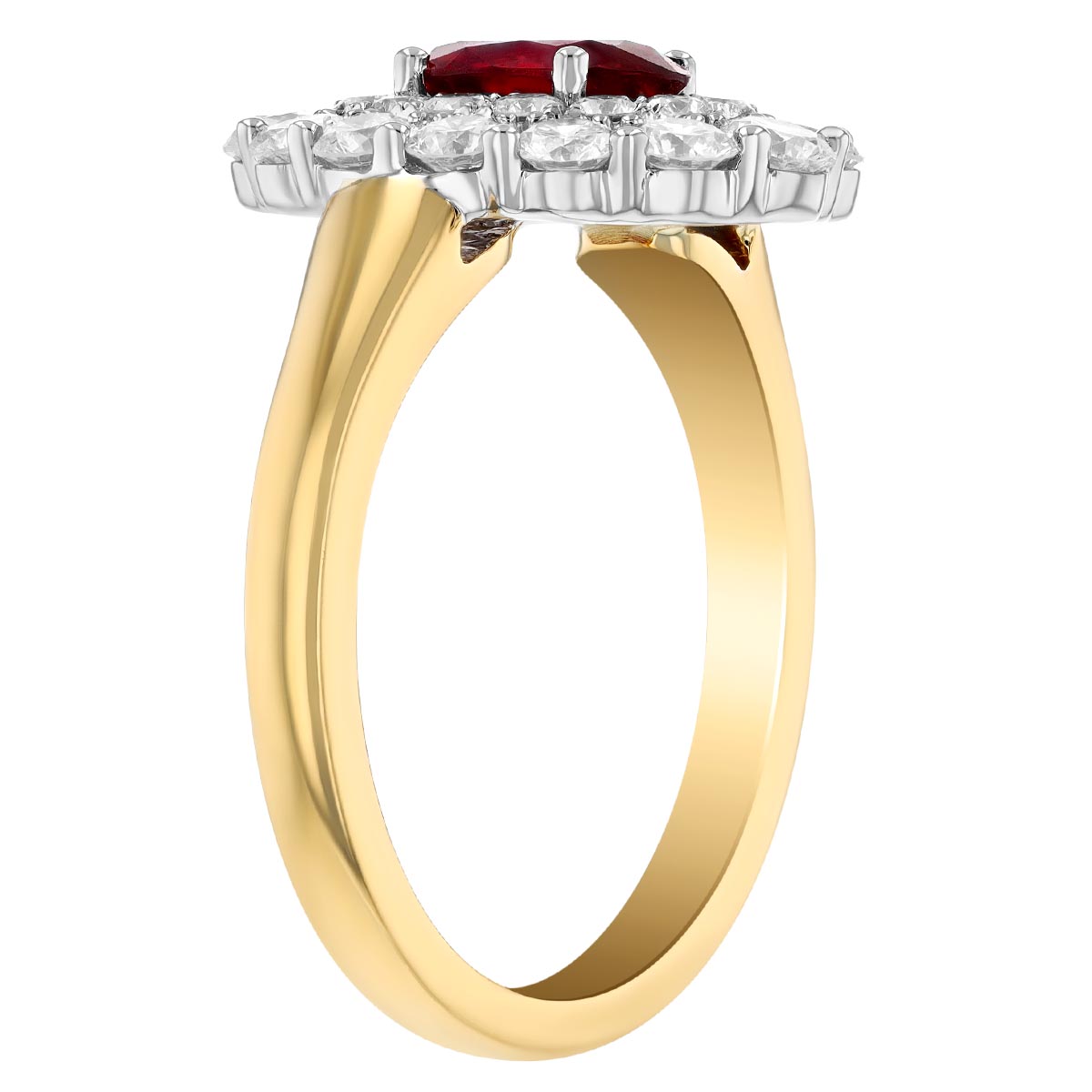 Oval Ruby & Double Diamond Halo Ring in Two Tone