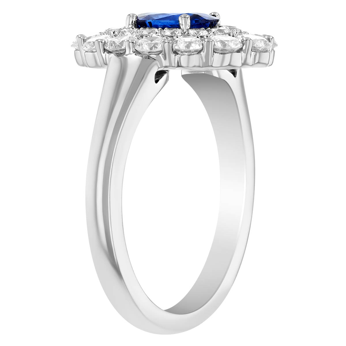 Oval Sapphire & Double Diamond Halo Ring in White Gold