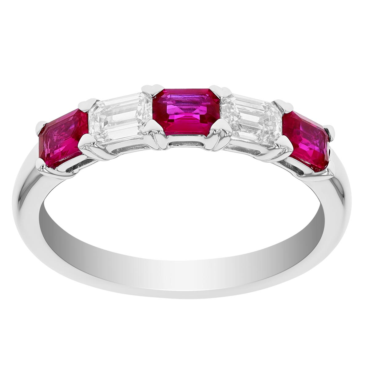 Emerald Cut Ruby & Diamond Ring in White Gold
