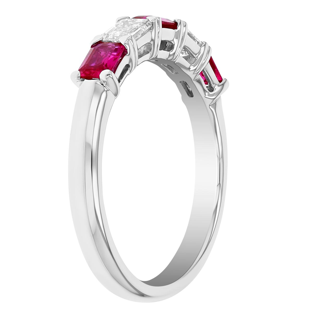 Emerald Cut Ruby & Diamond Ring in White Gold