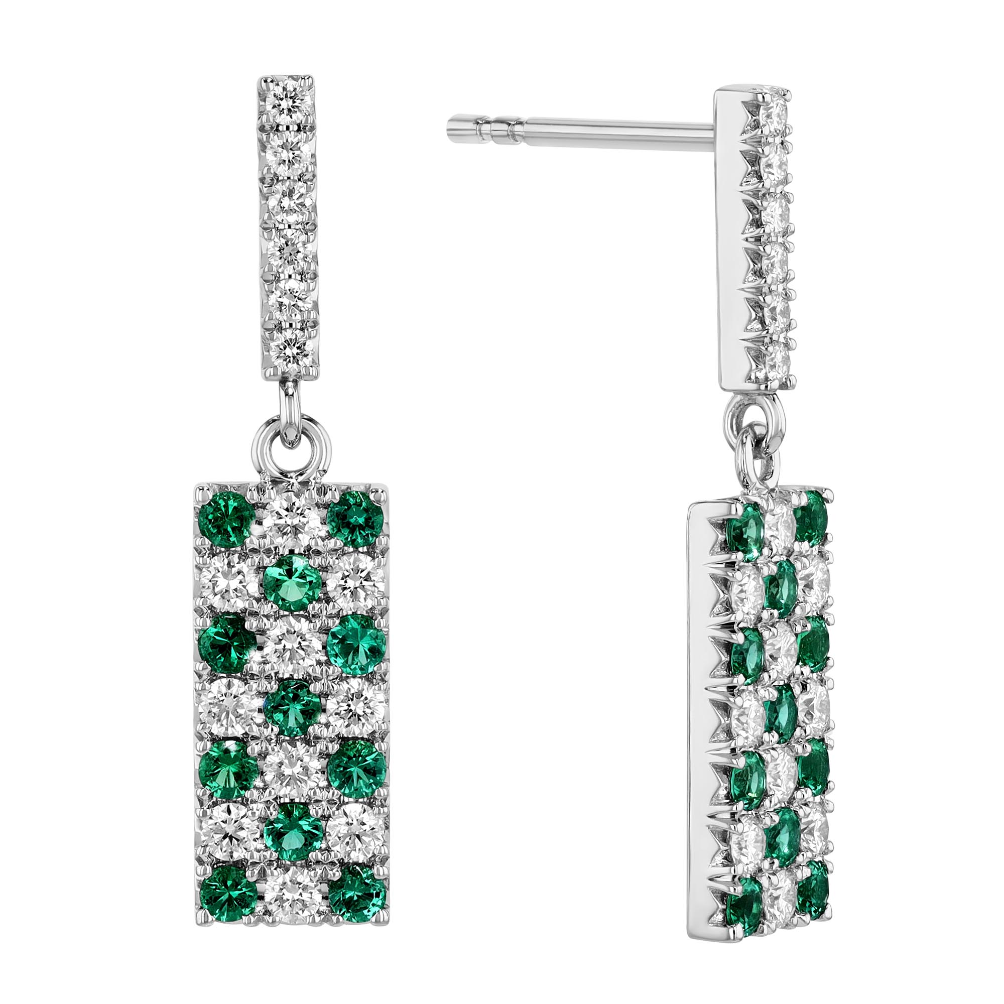 Emerald & Diamond Pavé Rectangle Dangle Earrings in White Gold