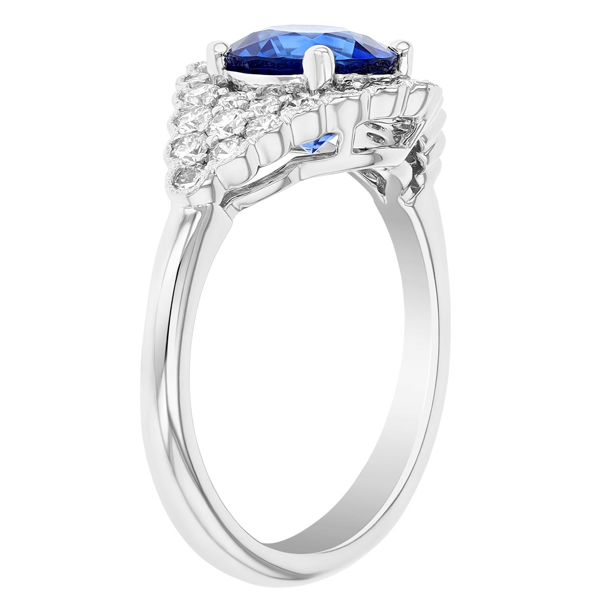 Round Sapphire & Diamond Pavé Halo Ring in White Gold