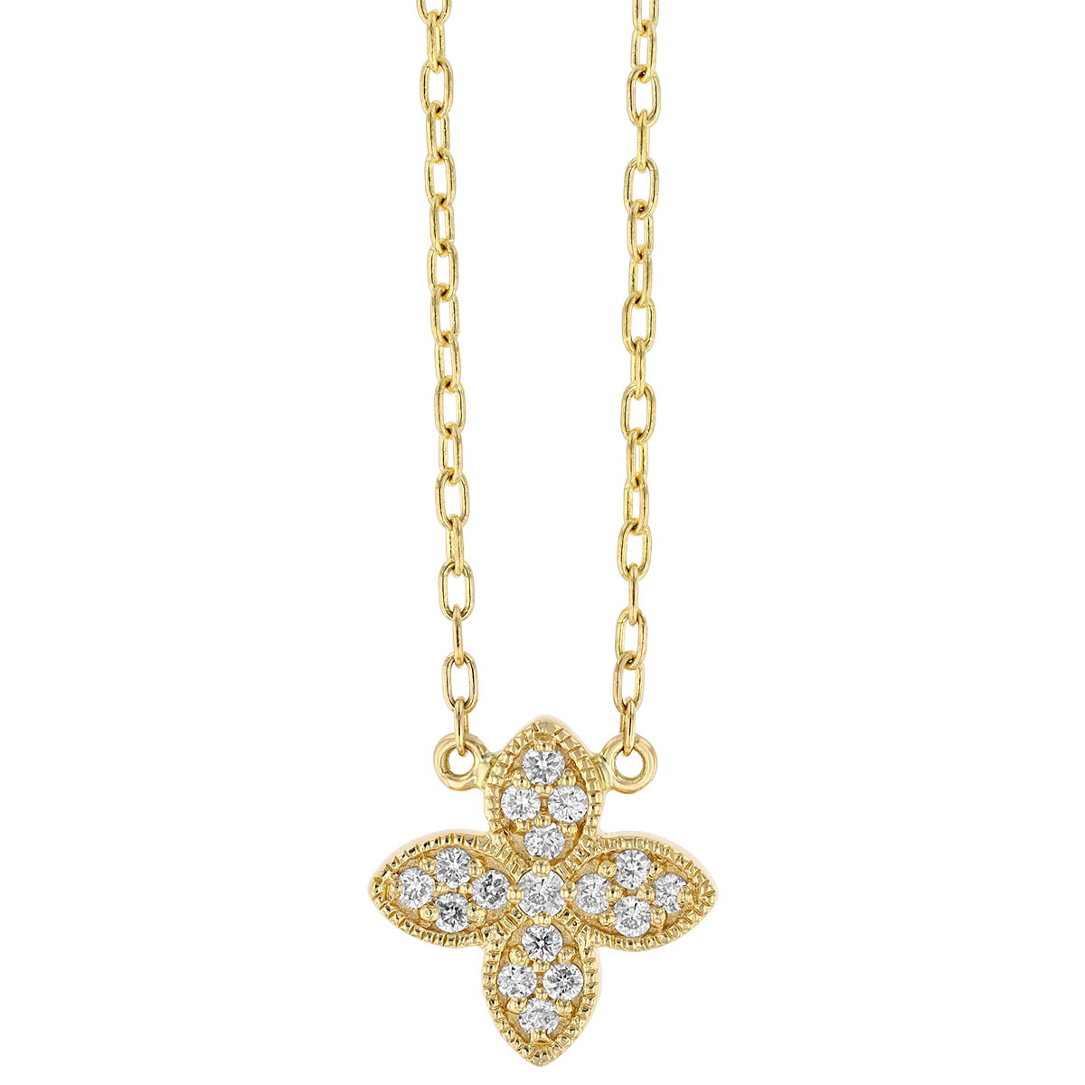 Diamond Pave 4 Petal Flower Pendant in Yellow Gold, 18