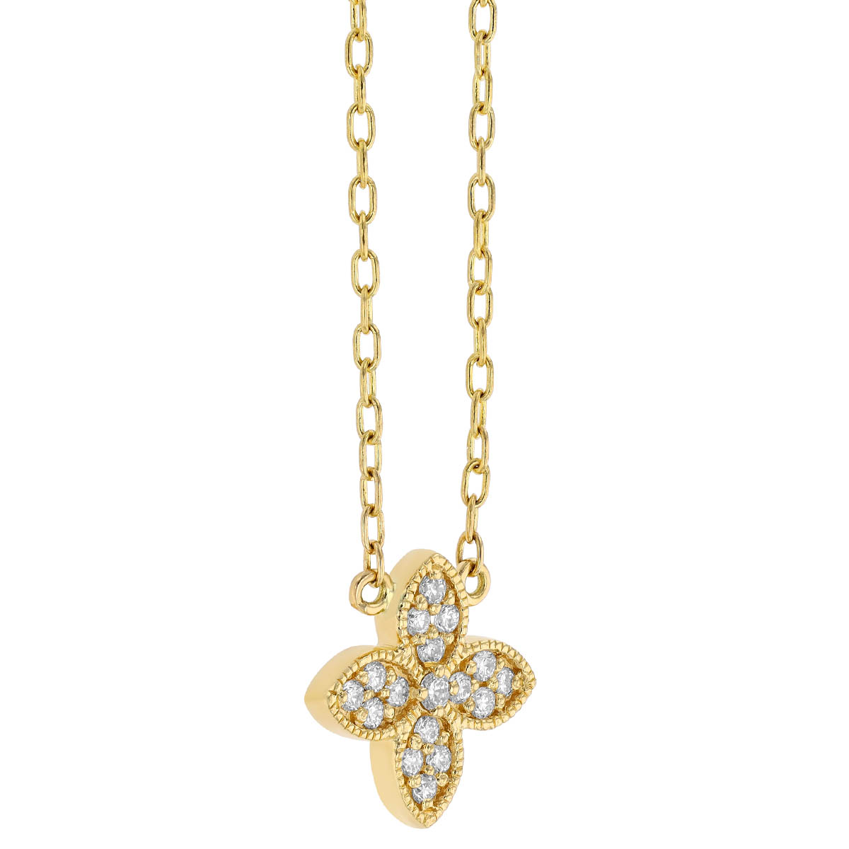 Diamond Pave 4 Petal Flower Pendant in Yellow Gold, 18