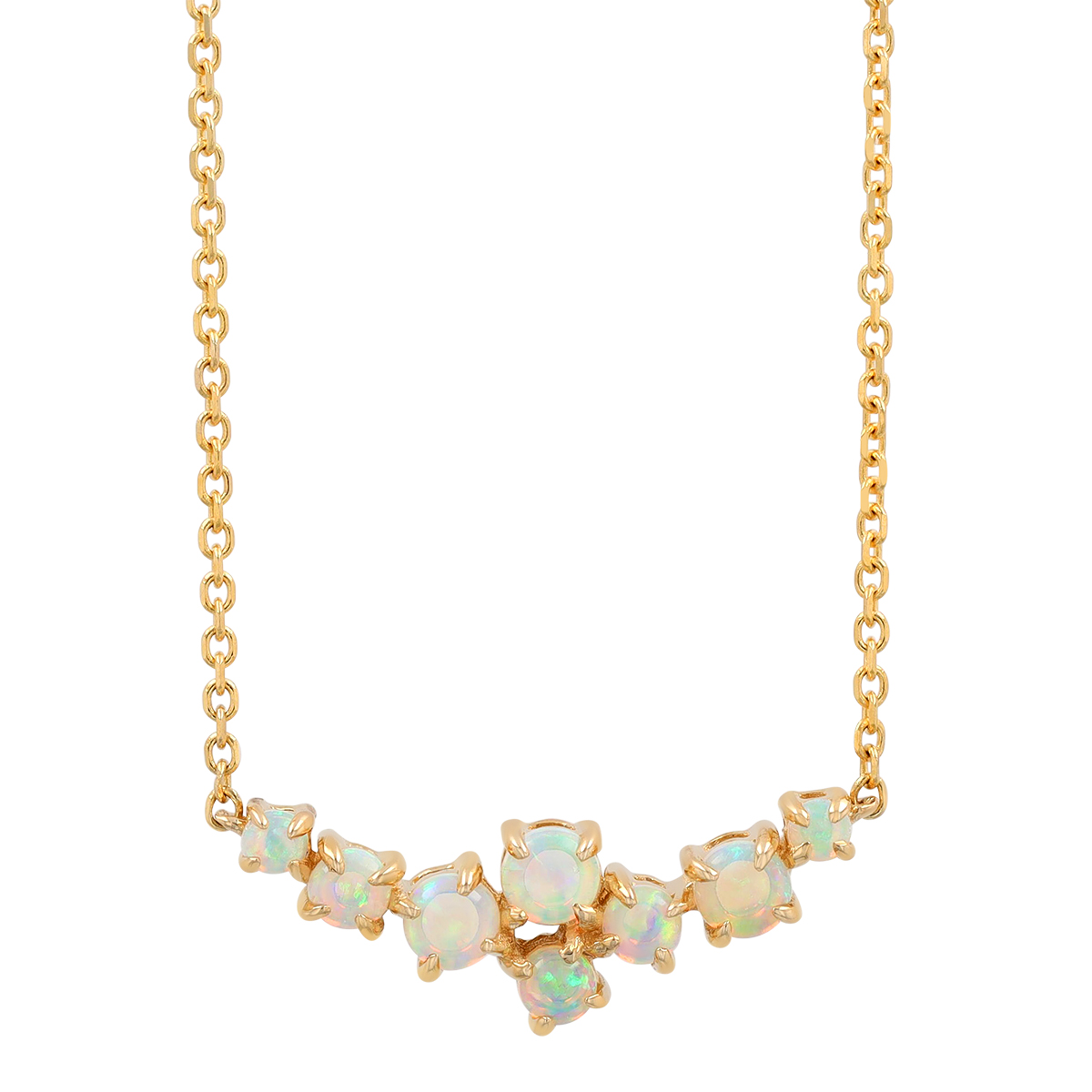 White Opal Cabochon Bubble Necklace in Yellow Gold, 17