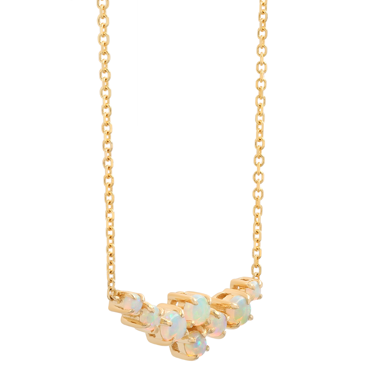 White Opal Cabochon Bubble Necklace in Yellow Gold, 17