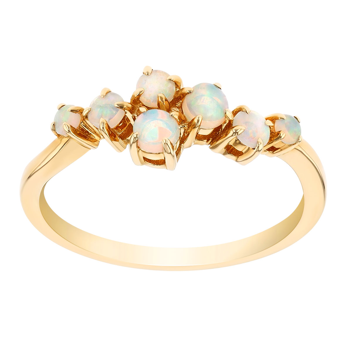 Round Cabochon Opal Cluster Ring in Yellow Gold