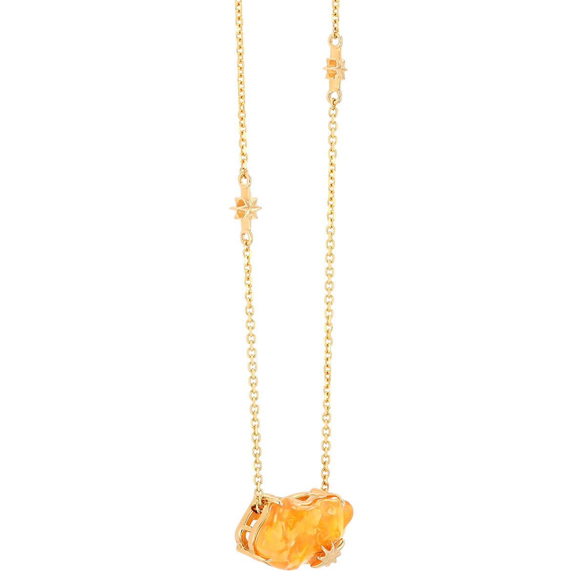 Freeform Fire Opal & Star Necklace in Yellow Gold, 18