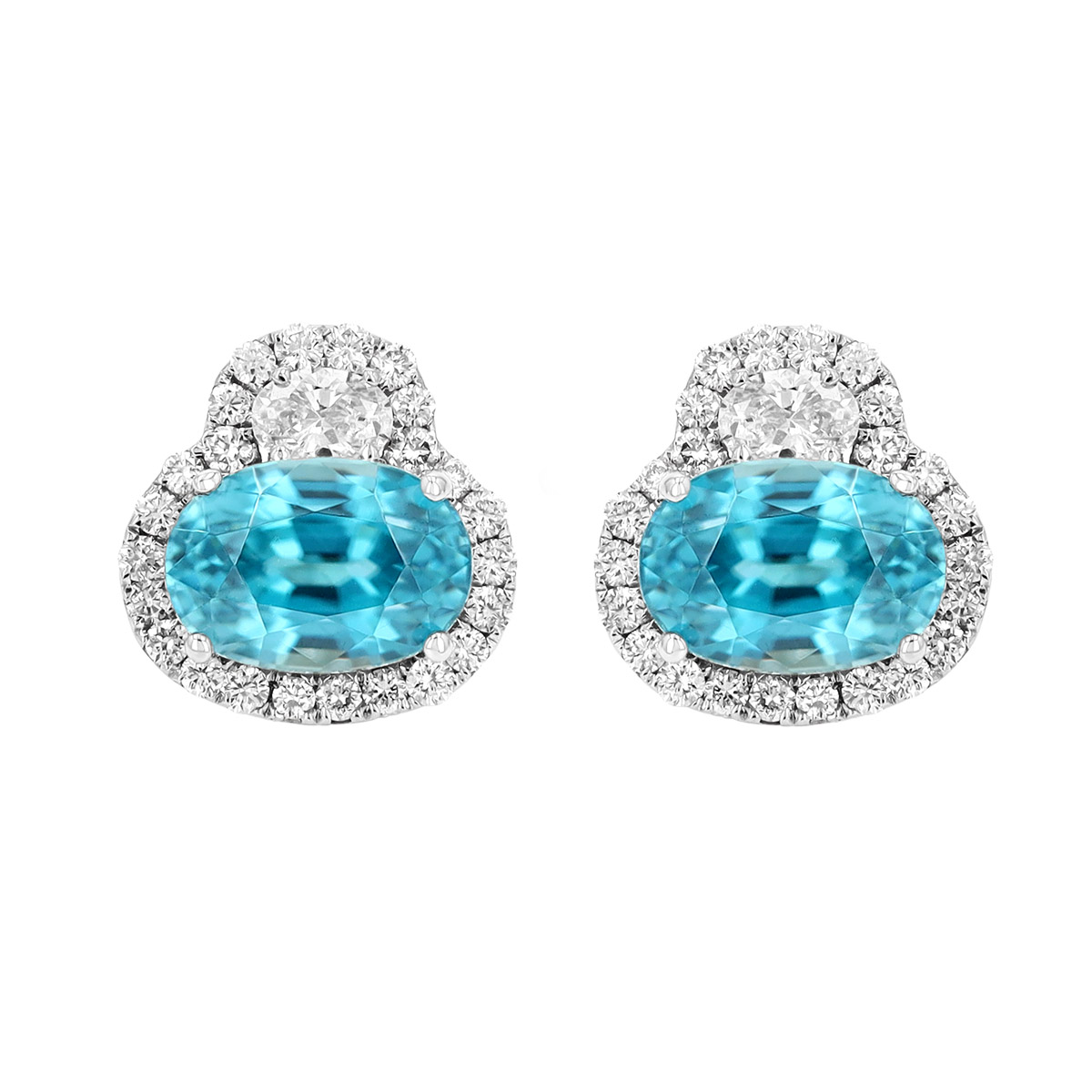 Oval Zircon & Diamond Stud Earrings in White Gold