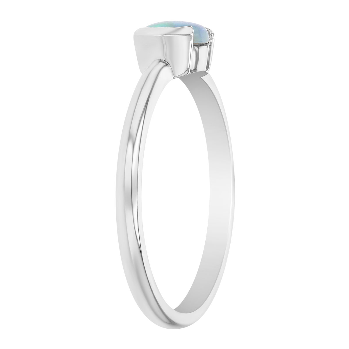 Round White Opal Half Bezel Ring in White Gold