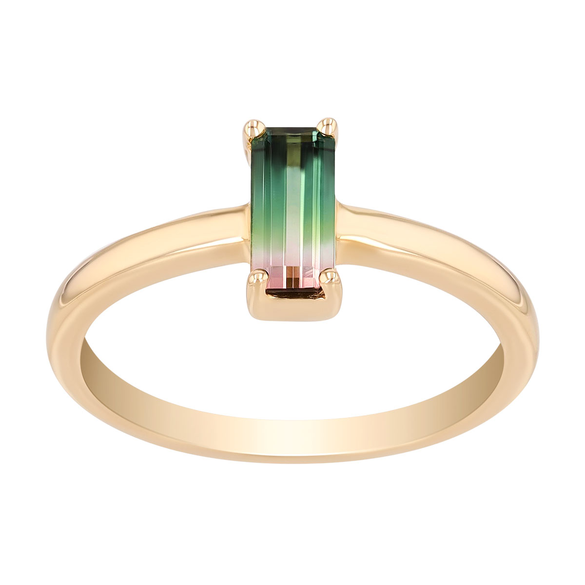 Straight Baguette Watermelon Tourmaline Ring in Yellow Gold