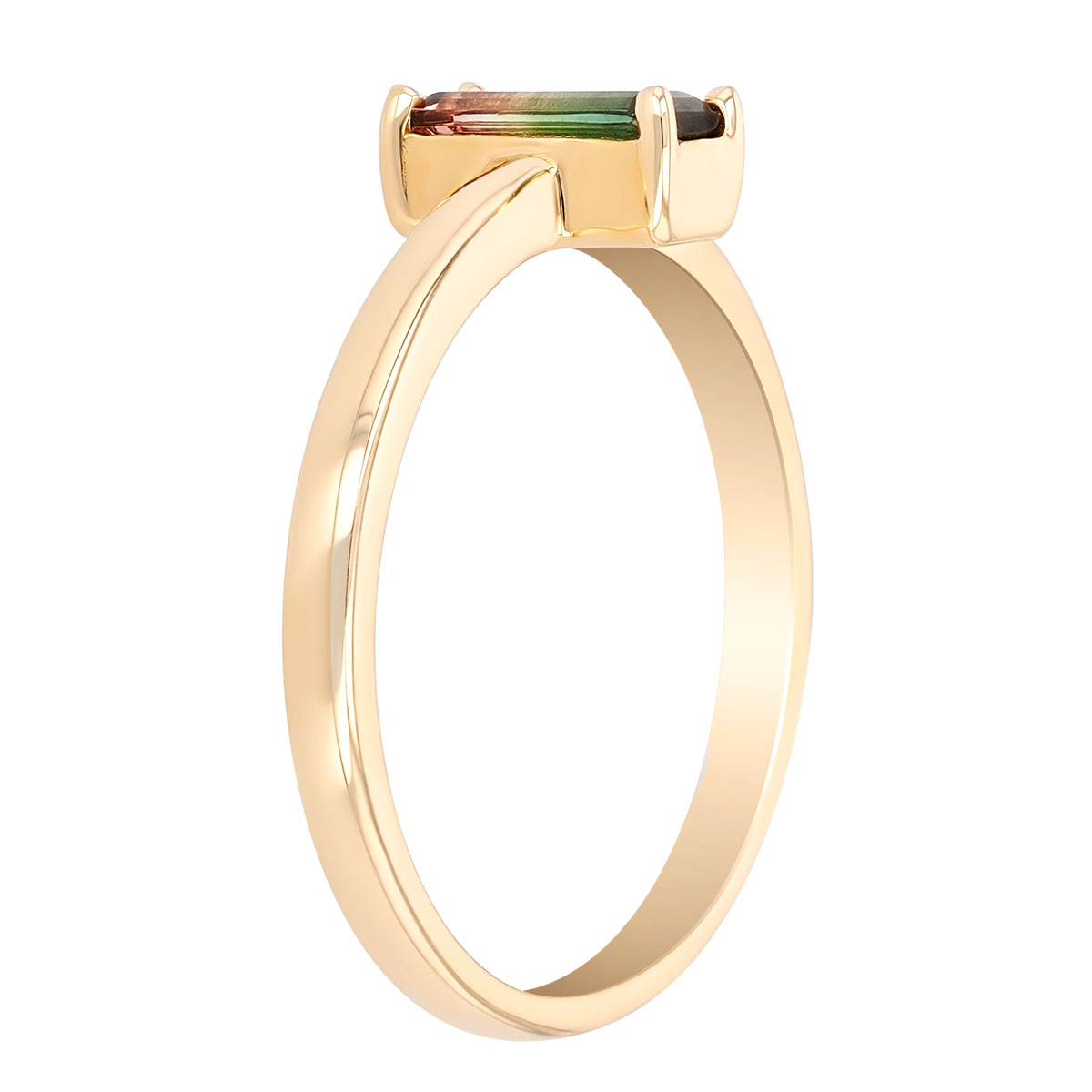 Straight Baguette Watermelon Tourmaline Ring in Yellow Gold