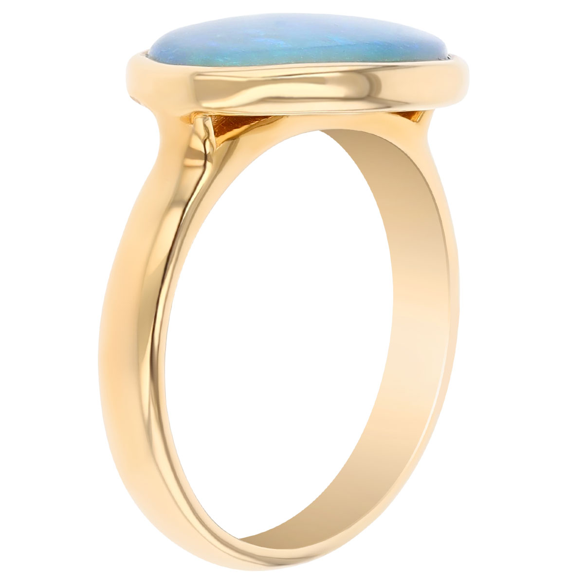Oval Cabochon Black Opal Bezel Set Ring in Yellow Gold