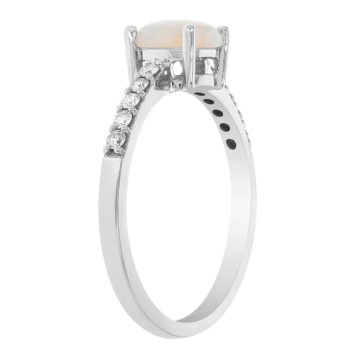 Cushion Cabochon White Opal & Diamond Ring in White Gold