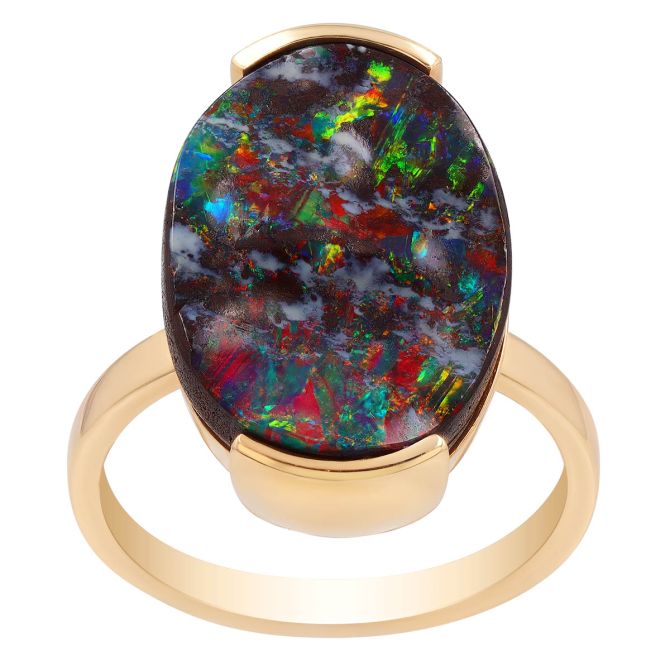 Oval Boulder Opal Split Bezel Cocktail Ring in Yellow Gold