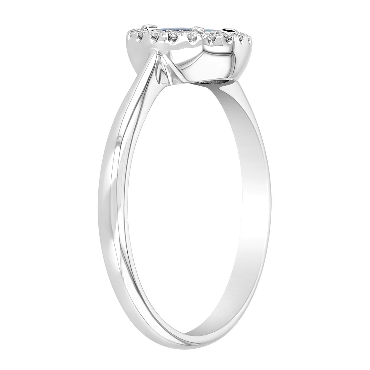 Round Cabochon Black Opal & Diamond Halo Ring in White Gold