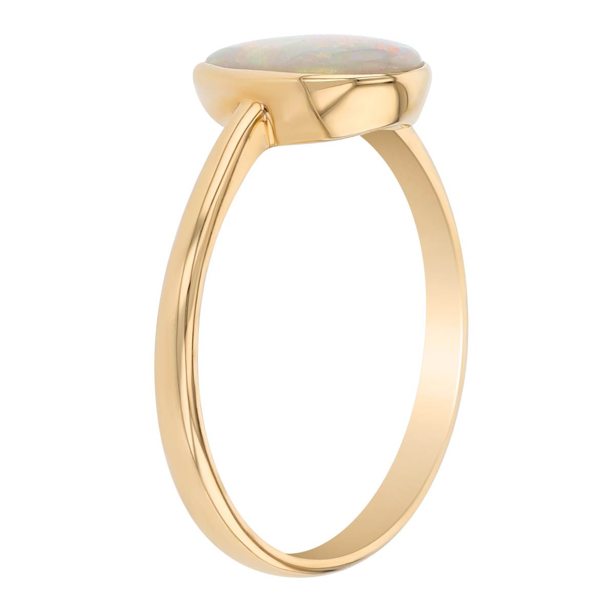 Pear Shaped Cabochon White Opal Bezel Set Ring in Yellow Gold