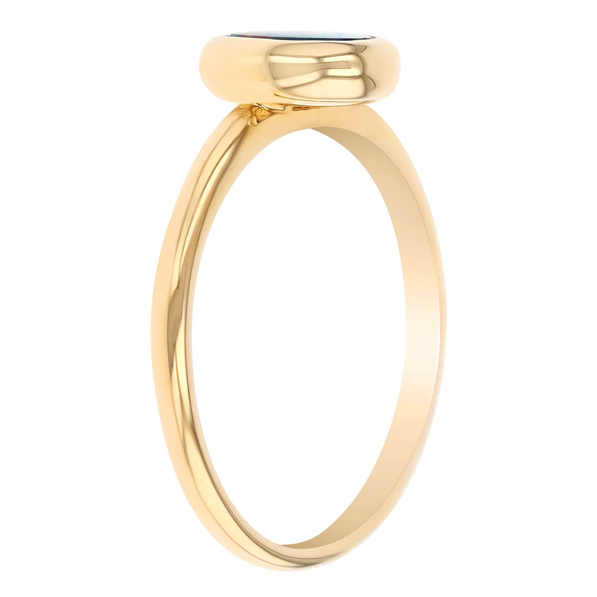 Bezel Set Round Cabochon Black Opal Ring in Yellow Gold