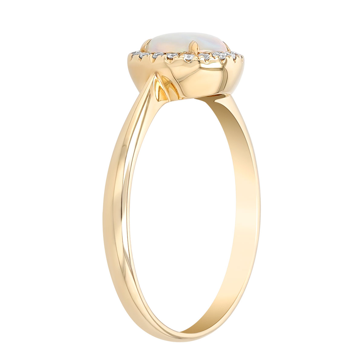 Round Cabochon Opal & Diamond Halo Ring in Yellow Gold