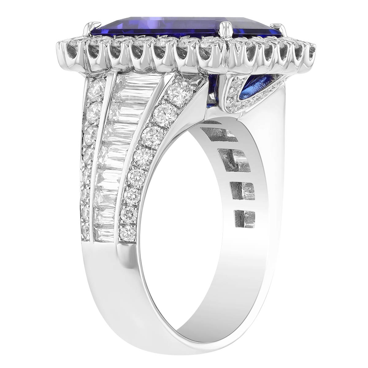 Emerald Cut Tanzanite & Multi-Shape Diamond Ring in Platinum
