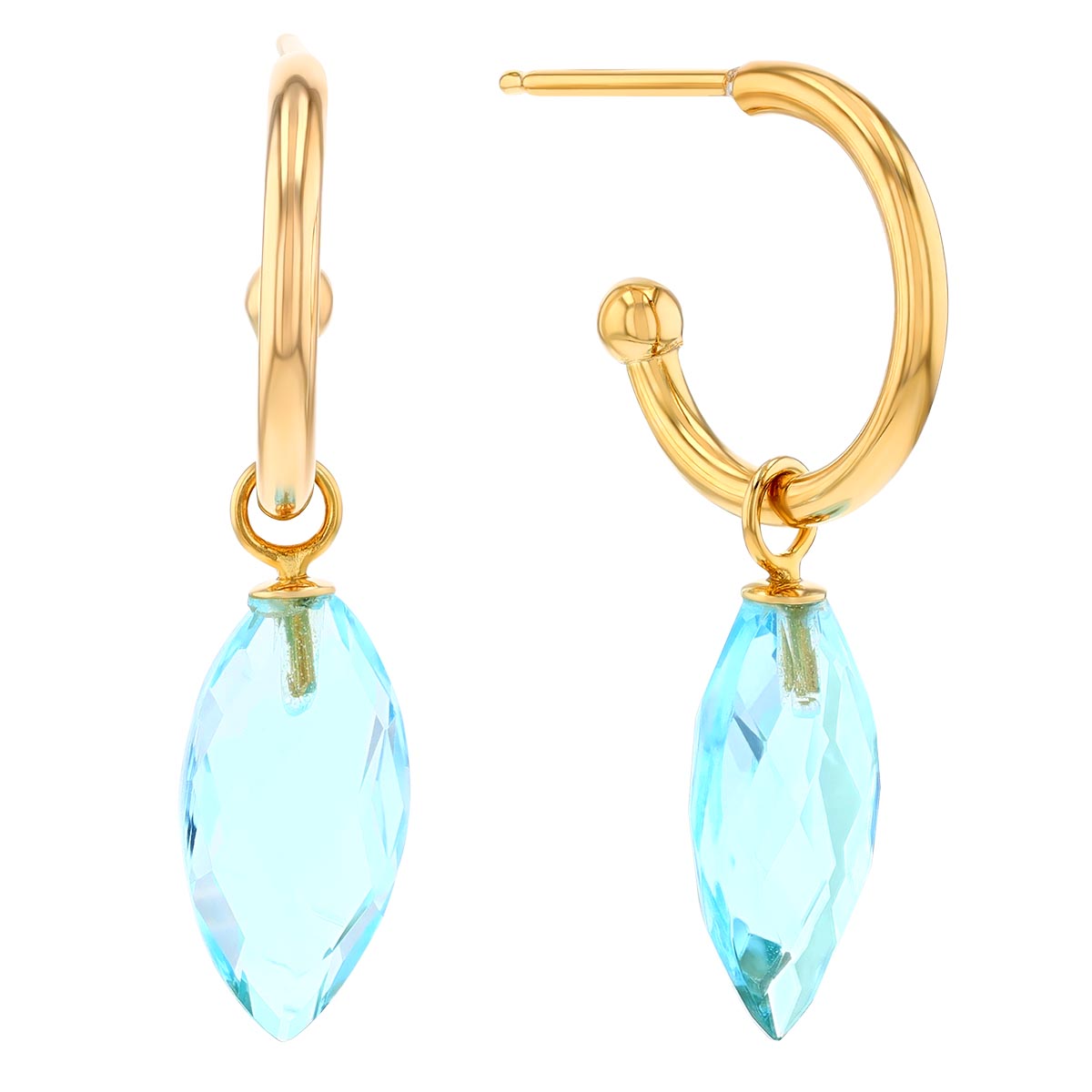 Topaz Briolette Dangle Hoop Earrings in Yellow Gold