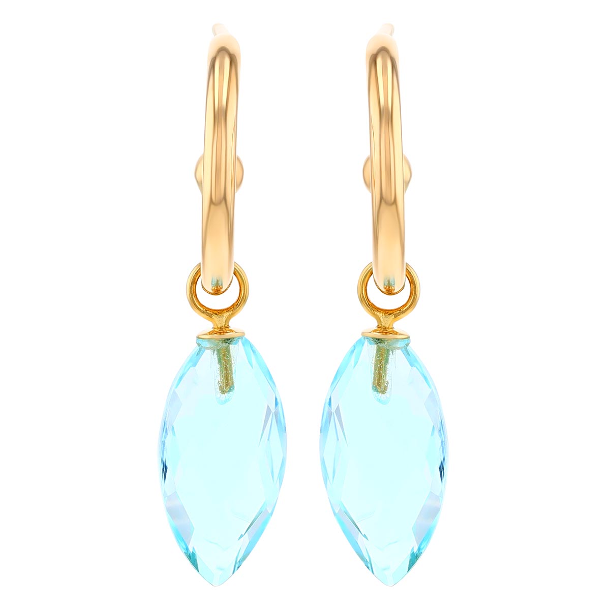 Topaz Briolette Dangle Hoop Earrings in Yellow Gold