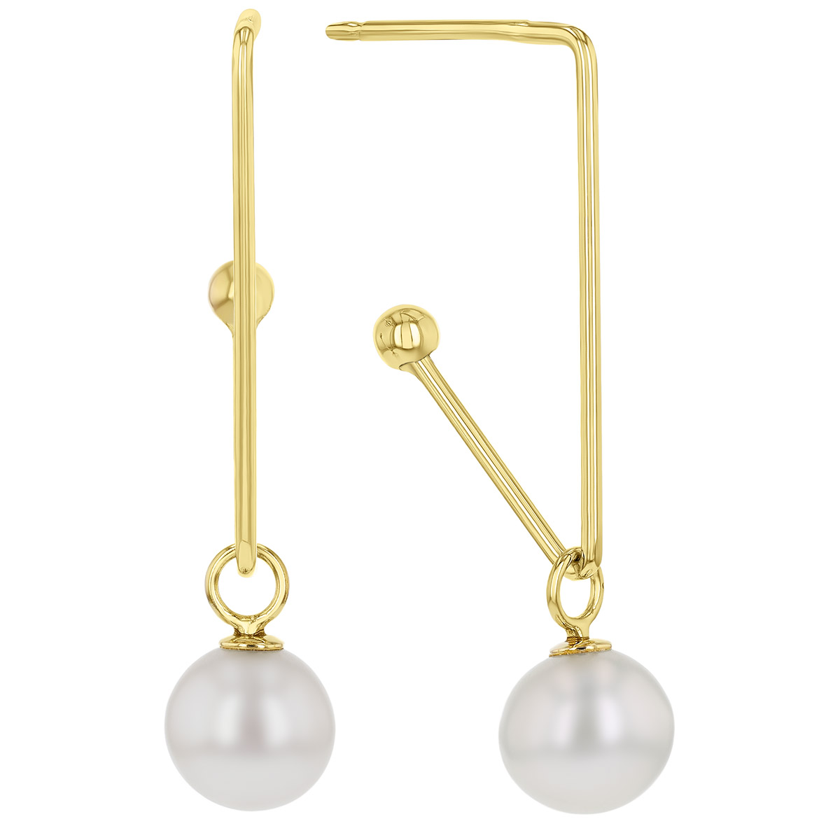 Freshwater Cultured Pearl Geometric Dangle Earrings in Yellow Gold