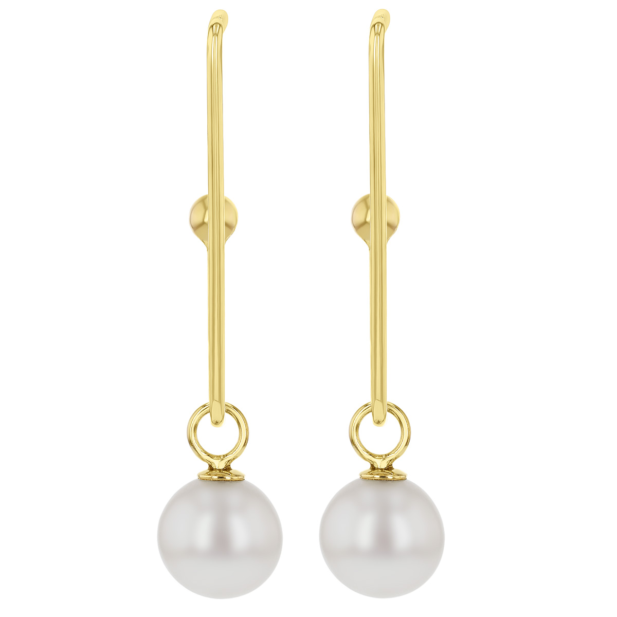 Freshwater Cultured Pearl Geometric Dangle Earrings in Yellow Gold
