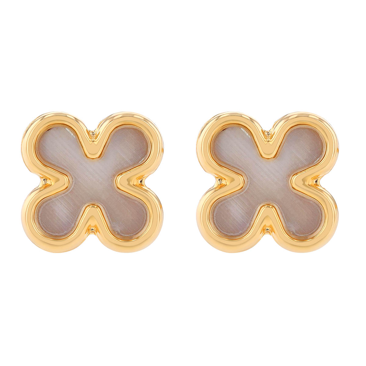 Children's Mother of Pearl Flower Stud Earrings in Yellow gold