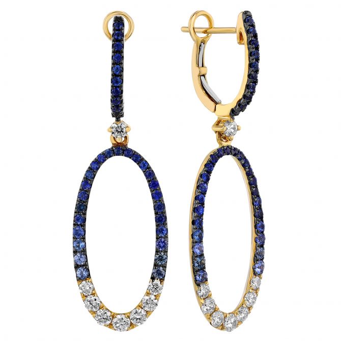 Frederic Sage Sapphire & Diamond Open Oval Dangle Earrings in Yellow Gold