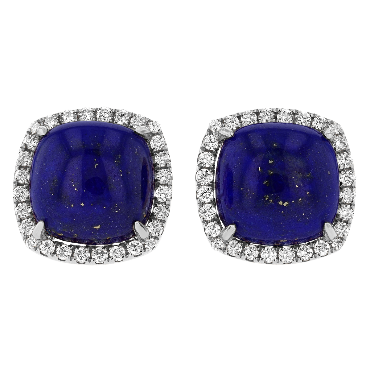 Frederic Sage Cushion Cabochon Lapis Lazuli & Diamond Halo Stud Earrings in White Gold