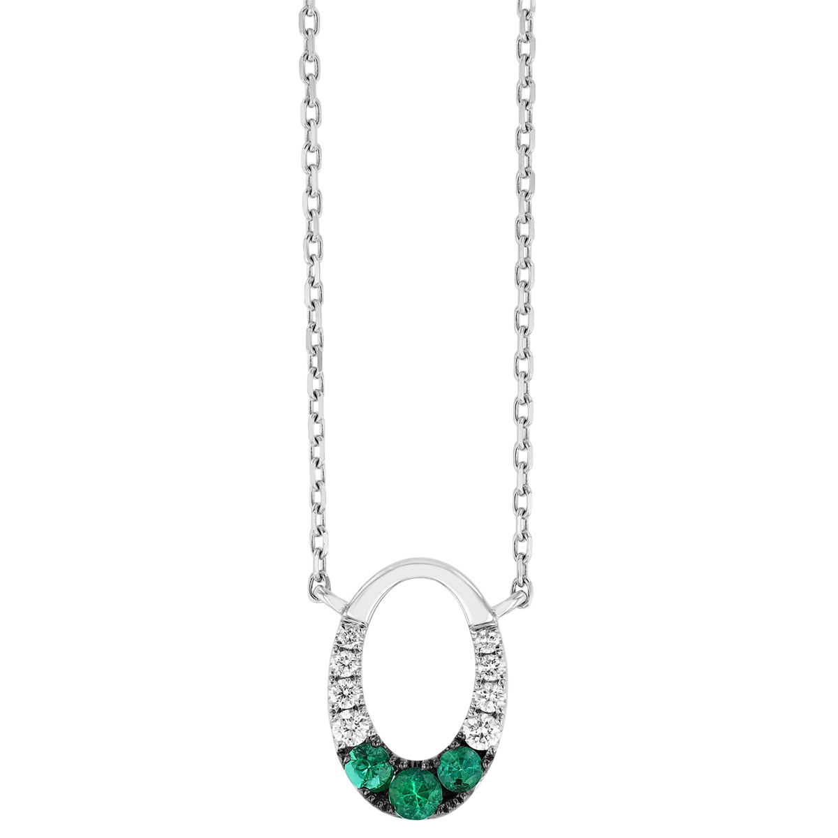 Frederic Sage Graduated Emerald & Diamond Oval Pendant in White Gold & Black Rhodium
