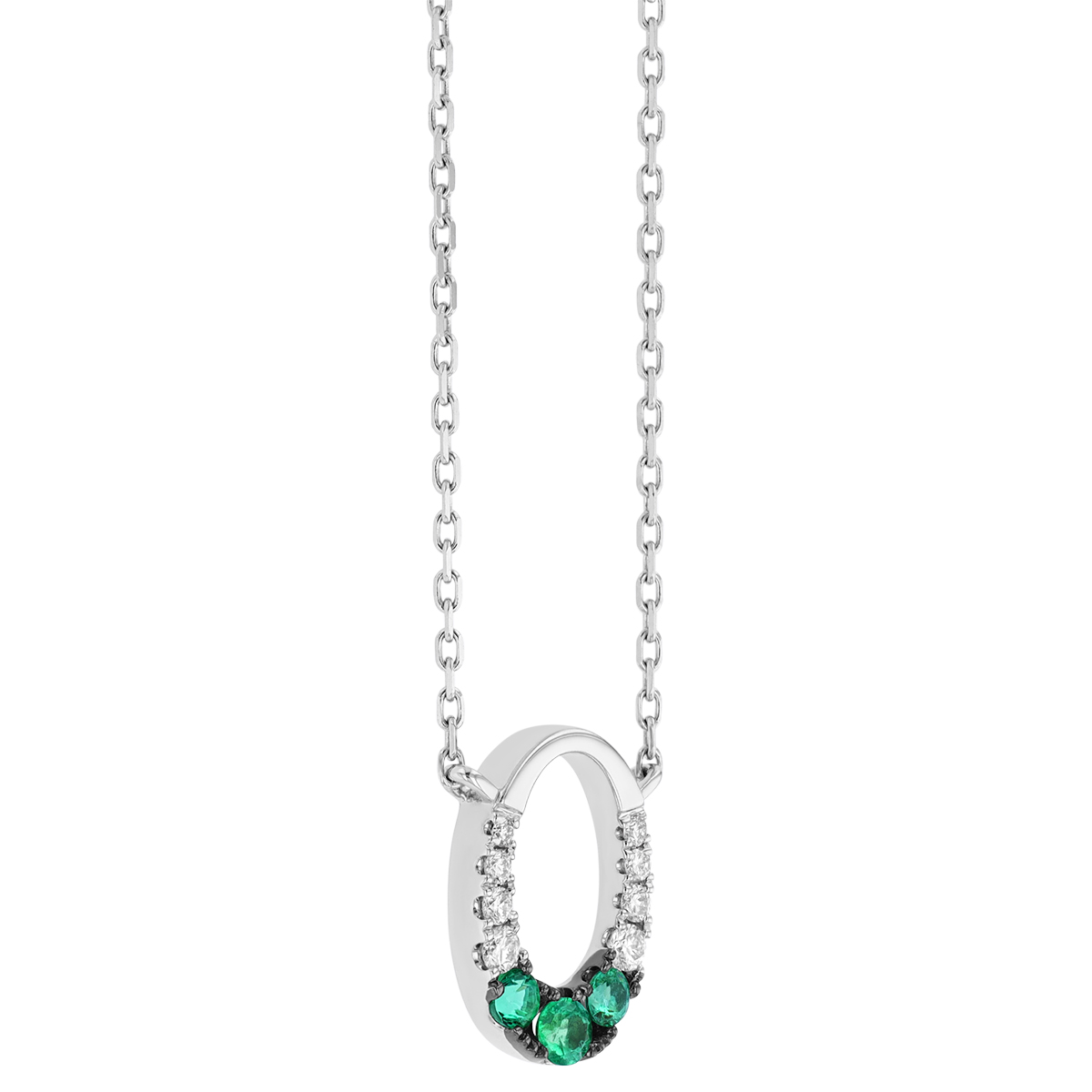 Frederic Sage Graduated Emerald & Diamond Oval Pendant in White Gold & Black Rhodium