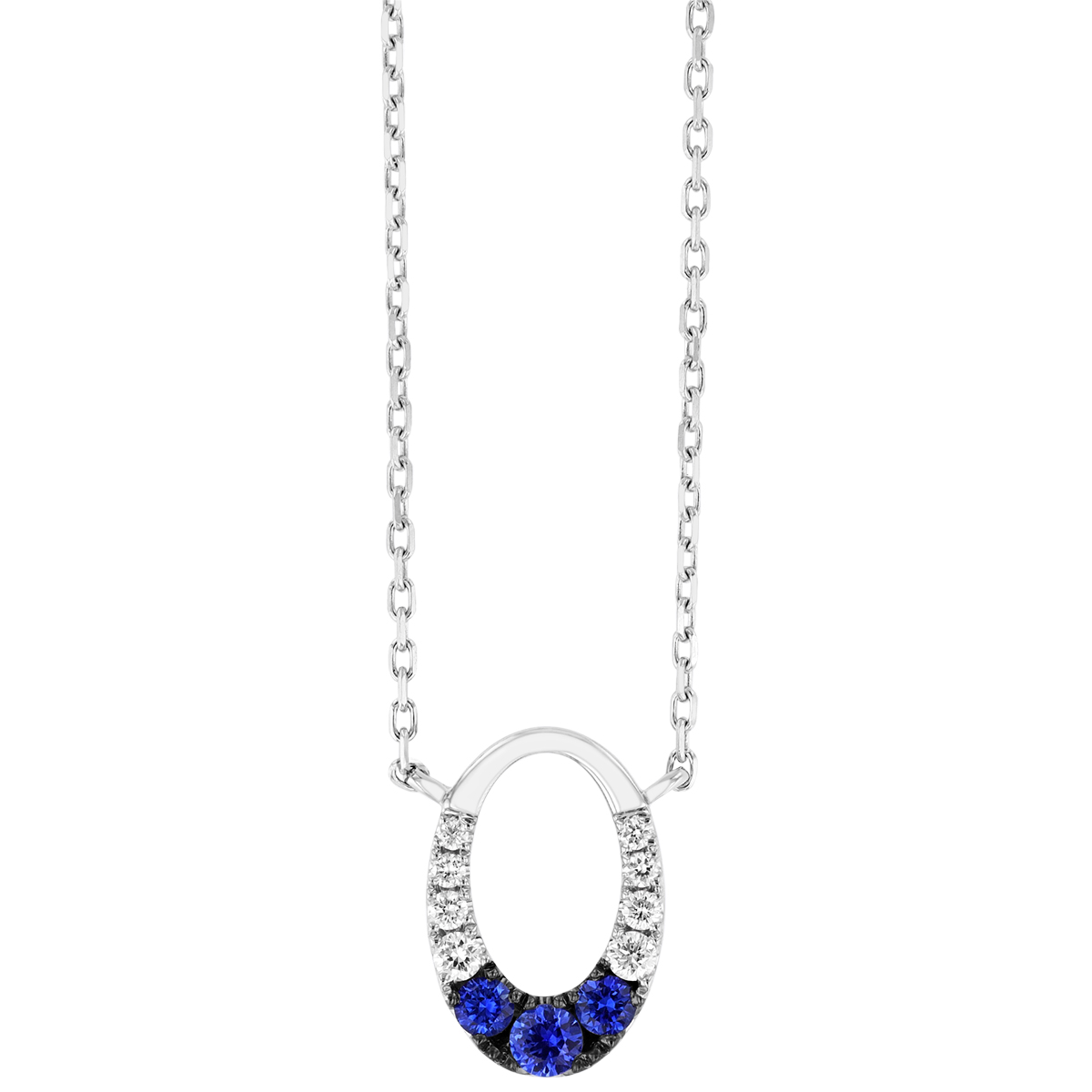 Frederic Sage Graduated Sapphire & Diamond Oval Pendant in White Gold & Black Rhodium