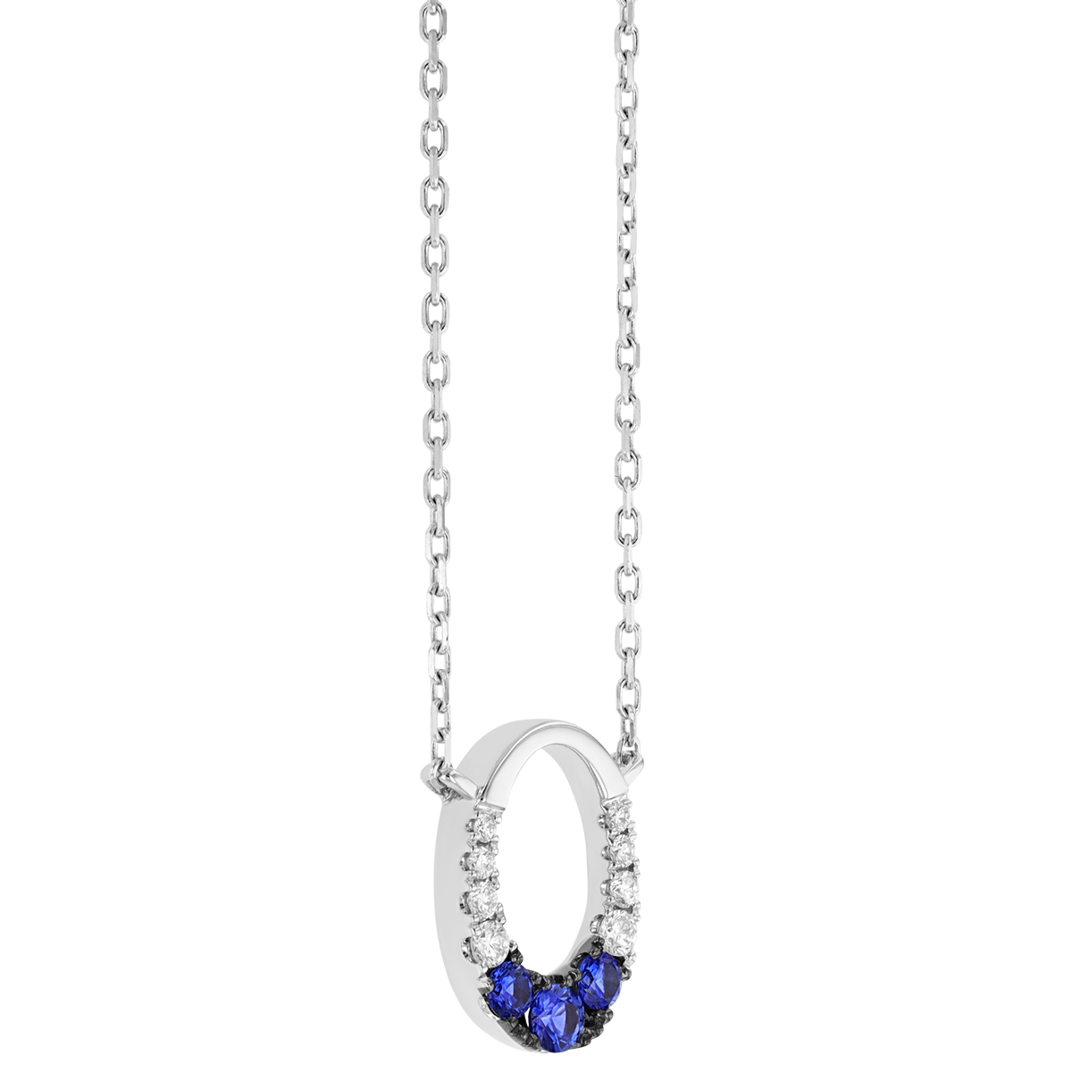 Frederic Sage Graduated Sapphire & Diamond Oval Pendant in White Gold & Black Rhodium