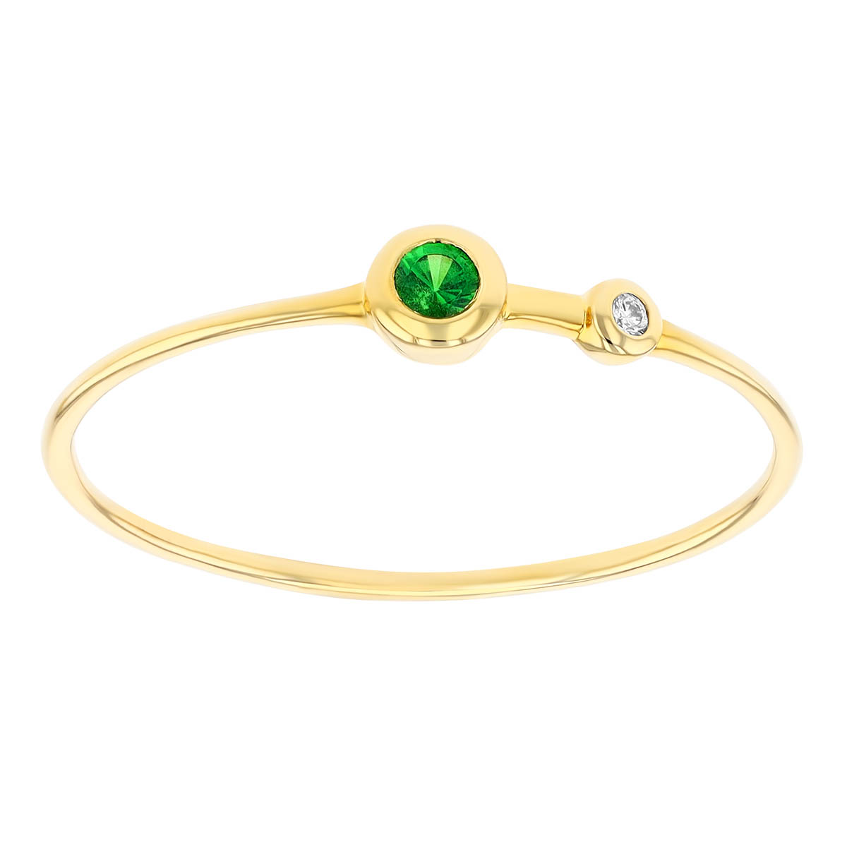 Bezel Set Tsavorite Ganet & Diamond Dainty Stacking Ring in Yellow Gold