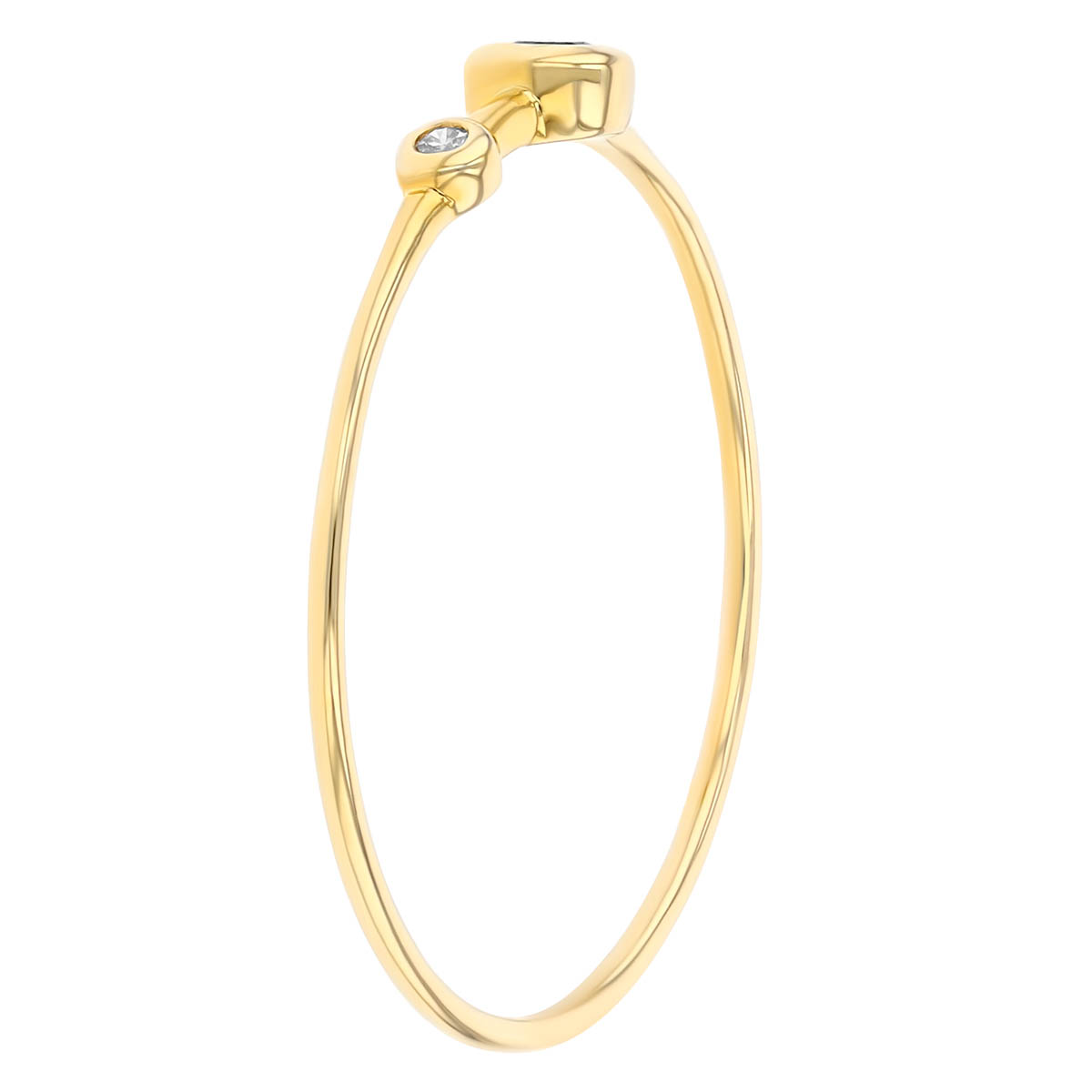 Bezel Set Tsavorite Ganet & Diamond Dainty Stacking Ring in Yellow Gold