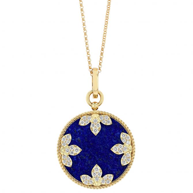 Roberto Coin Lapis Lazuli & Diamond Flower Pattern Pendant in Yellow Gold