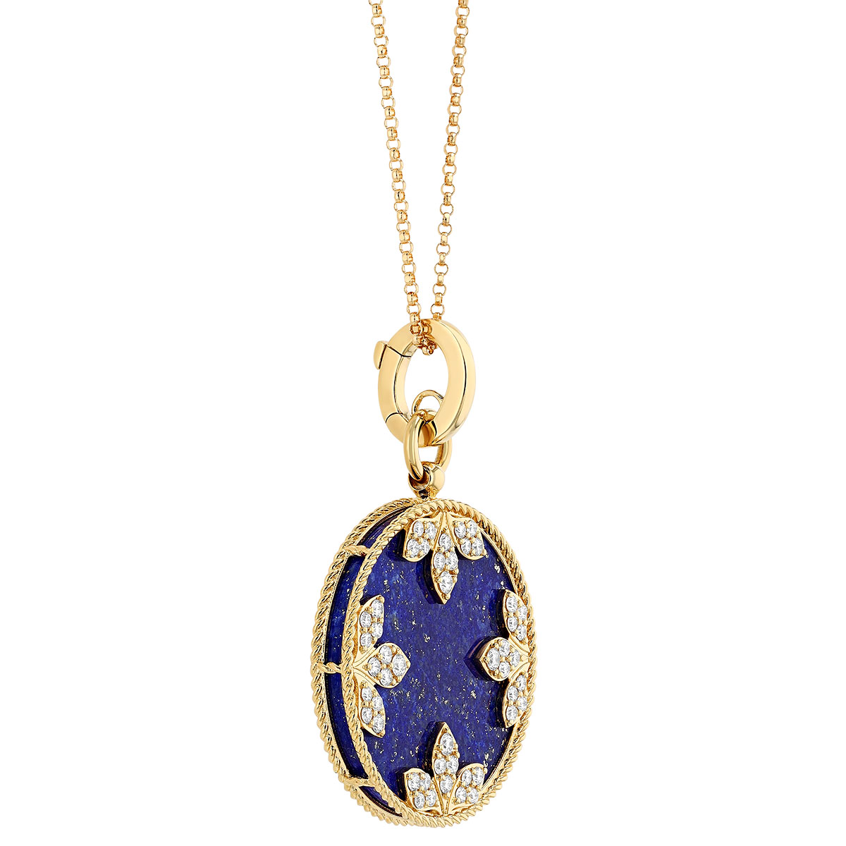 Roberto Coin Lapis Lazuli & Diamond Flower Pattern Pendant in Yellow Gold