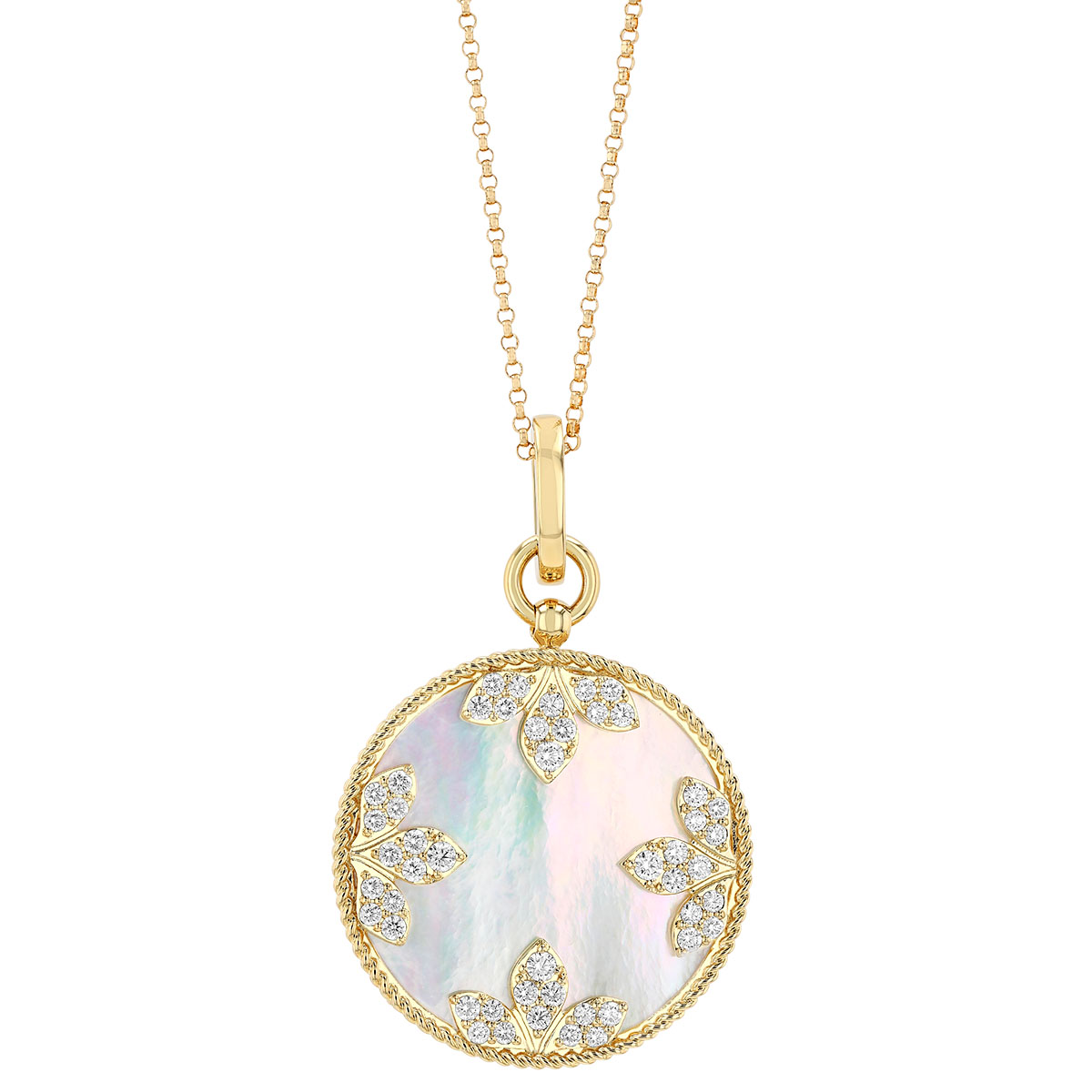 Roberto Coin Mother of Pearl Diamond Flower Pattern Pendant in Yellow Gold 18 8883425AY17XM Borsheims