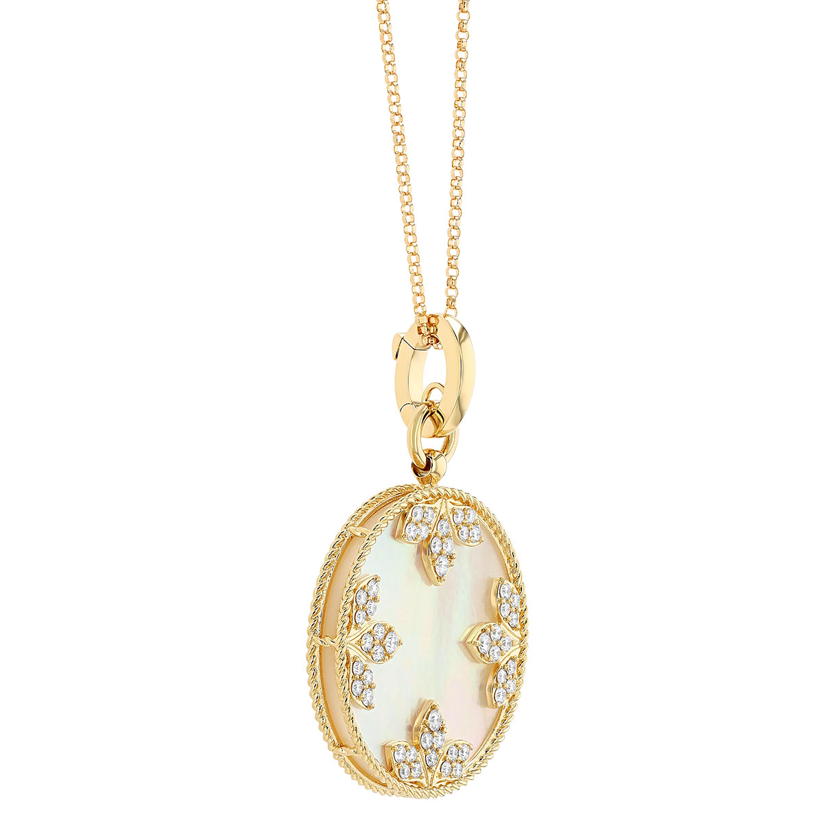 Roberto Coin Mother of Pearl & Diamond Flower Pattern Pendant in Yellow Gold, 18