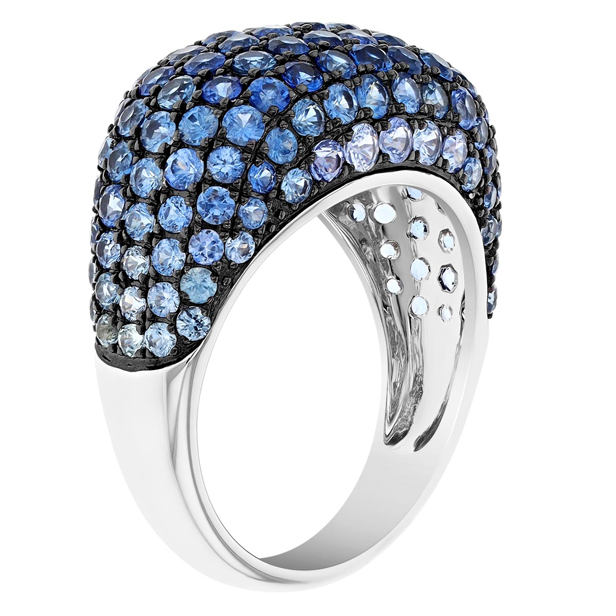 Ombre Blue Sapphire Pave Wide Band Ring in White Gold