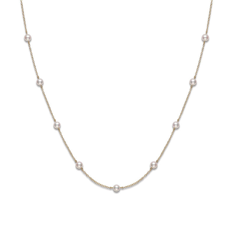 Mikimoto Akoya Cultured Pearl Station Necklace in Yellow Gold, 18