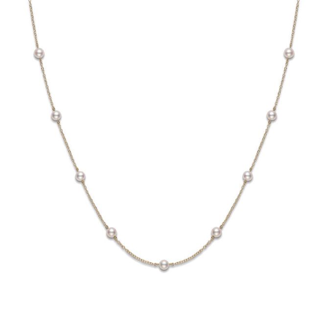 Mikimoto Akoya Cultured Pearl Station Necklace in Yellow Gold, 18"
